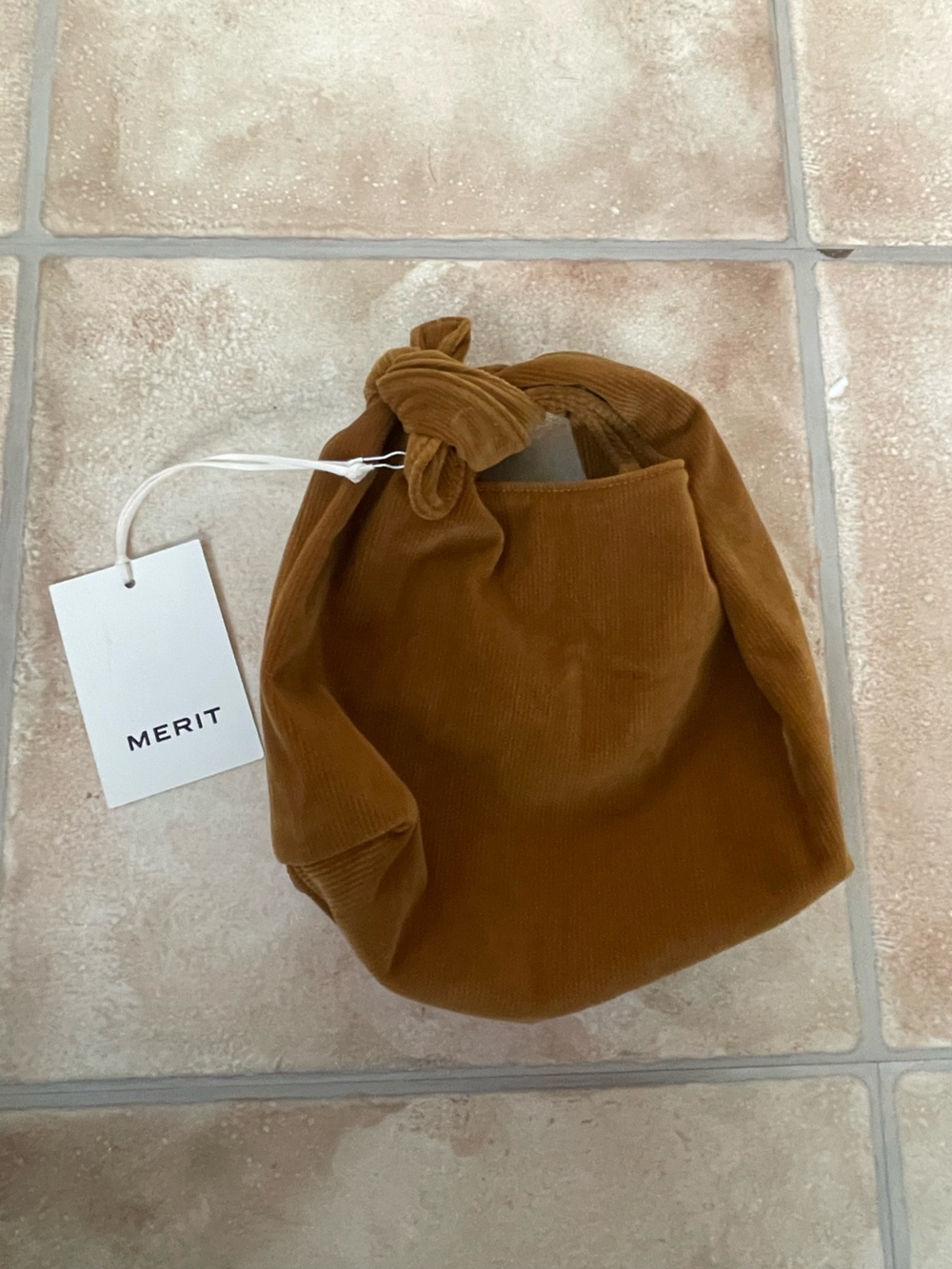 NWT MERIT  Signature Corduroy Bag Top Handle Knotted Detail Tie Closure